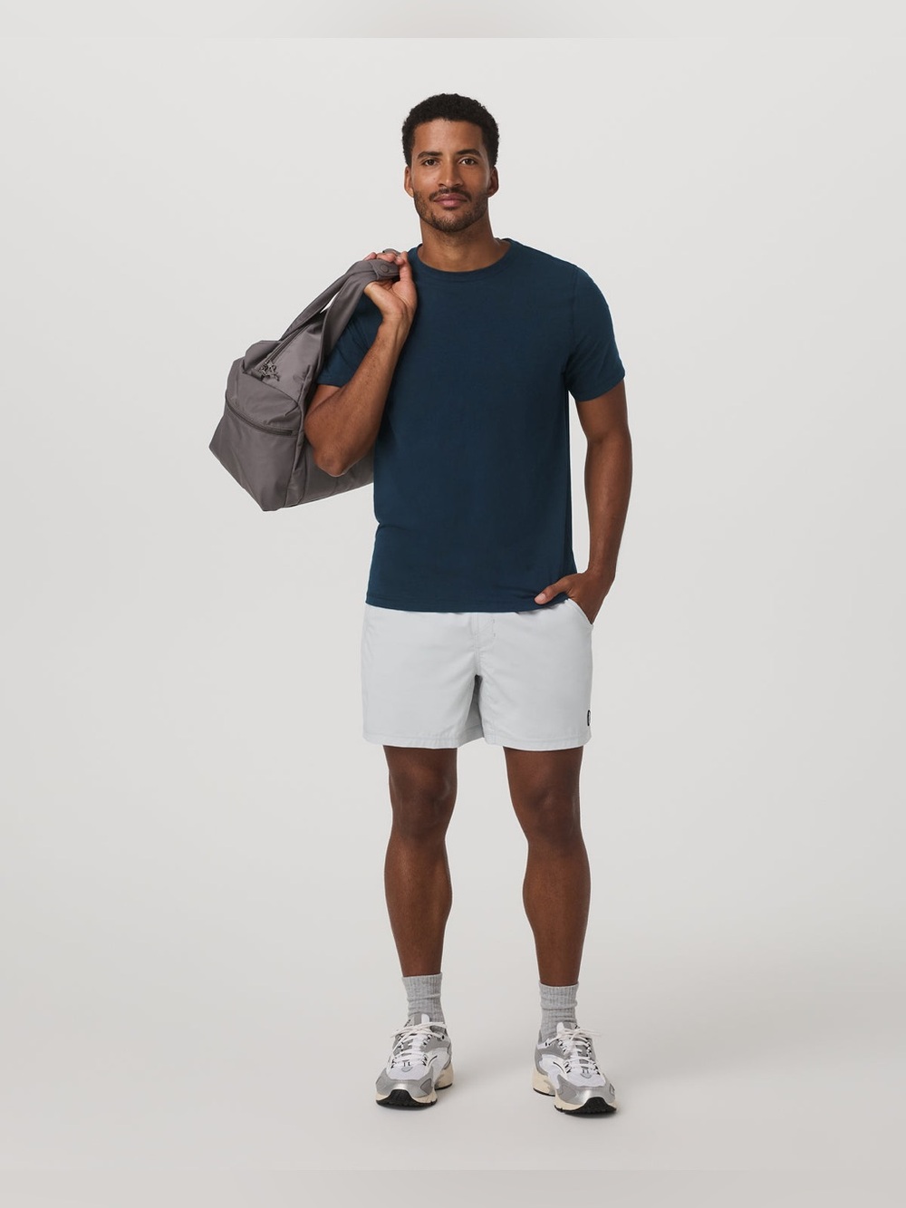 Vuori Mens Heather Navy Activewear Stretch Crewneck T-Shirt